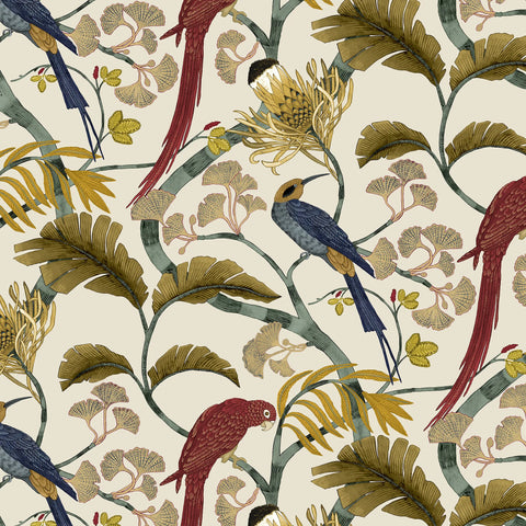 JMW1006.21 Living Branches Red  Animals Wallpaper