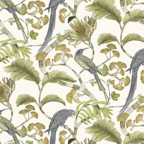 JMW1006.31 Living Branches Green Animals Wallpaper