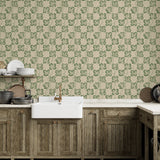 JMW1024.01 Cabbage Check Wp Green Botanical Wallpaper