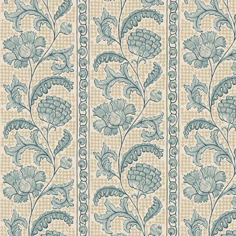 JMW1028.01 Floral Check Blue Botanical Wallpaper