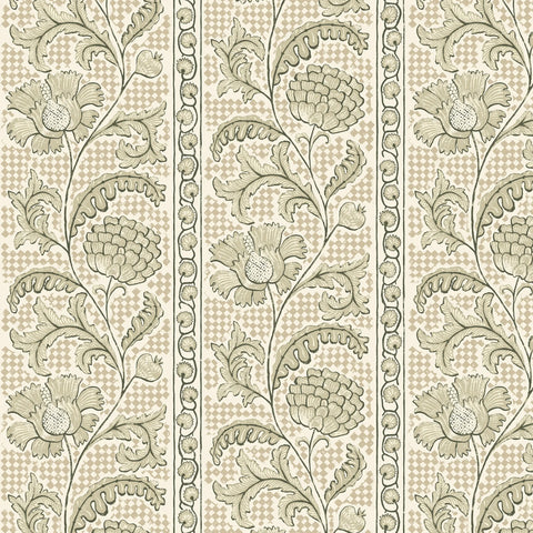 JMW1028.11 Floral Check Green Botanical Wallpaper