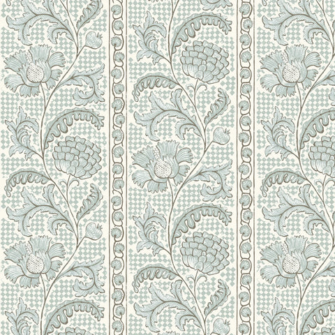 JMW1028.21 Floral Check Blue Botanical Wallpaper