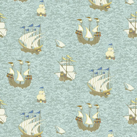JMW1033.01 Ships Blue Novelty Wallpaper  