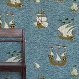 JMW1033.11 Ships Blue Novelty Wallpaper  