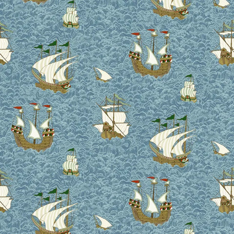 JMW1033.11 Ships Blue Novelty Wallpaper  