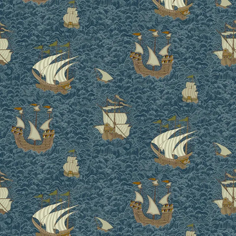 JMW1033.21 Ships Blue Novelty Wallpaper 