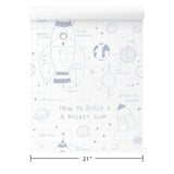 KJ50100 Gray off white grid Rocket Ship Diagram drawing kids play nursery room Wallpaper