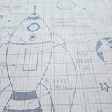 KJ50100 Gray off white grid Rocket Ship Diagram drawing kids play nursery room Wallpaper