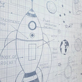 KJ50100 Gray off white grid Rocket Ship Diagram drawing kids play nursery room Wallpaper