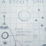KJ50100 Gray off white grid Rocket Ship Diagram drawing kids play nursery room Wallpaper