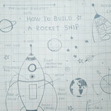 KJ50100 Gray off white grid Rocket Ship Diagram drawing kids play nursery room Wallpaper