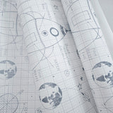 KJ50100 Gray off white grid Rocket Ship Diagram drawing kids play nursery room Wallpaper