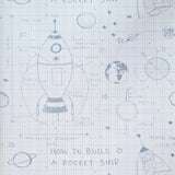 KJ50100 Gray off white grid Rocket Ship Diagram drawing kids play nursery room Wallpaper