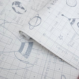 KJ50100 Gray off white grid Rocket Ship Diagram drawing kids play nursery room Wallpaper