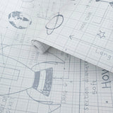KJ50100 Gray off white grid Rocket Ship Diagram drawing kids play nursery room Wallpaper