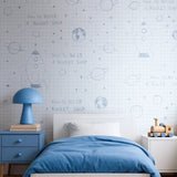 KJ50100 Gray off white grid Rocket Ship Diagram drawing kids play nursery room Wallpaper