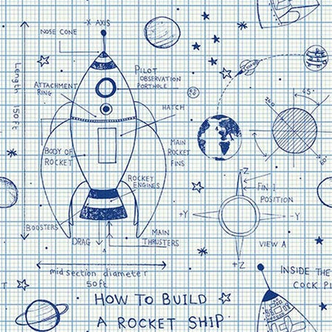 KJ50102 Blue How to Build a Rocketship Wallpaper