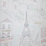 KJ50201 Pastel purple pink mint gray Eiffel Tower Paris landmarks kids room Wallpaper 3D
