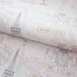 KJ50201 Pastel purple pink mint gray Eiffel Tower Paris landmarks kids room Wallpaper 3D
