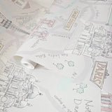 KJ50201 Pastel purple pink mint gray Eiffel Tower Paris landmarks kids room Wallpaper 3D
