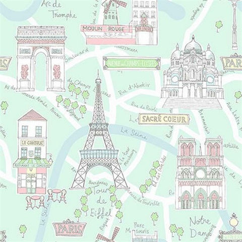 KJ50204 Multicolored Paris Toile Wallpaper