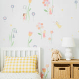 KJ50402 Playful whimsical flowers fairy theme nursery pastel colored off white wallpaper