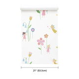 KJ50402 Playful whimsical flowers fairy theme nursery pastel colored off white wallpaper