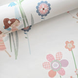 KJ50402 Playful whimsical flowers fairy theme nursery pastel colored off white wallpaper