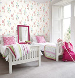 KJ50402 Playful whimsical flowers fairy theme nursery pastel colored off white wallpaper
