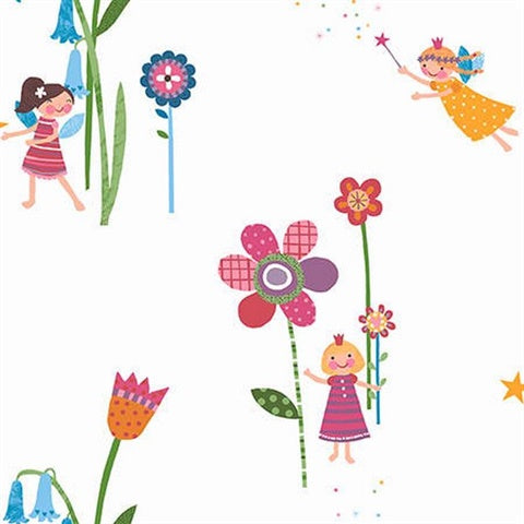 KJ50409 Multicolored Fairy Flowers Wallpaper