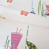 KJ50409 Playful whimsical flowers fairy theme nursery multicolor off white wallpaper 3D