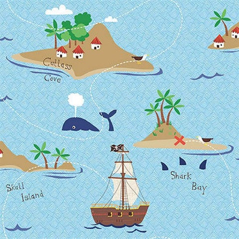 KJ51002 Multicolored Buried Treasure Pirate Wallpaper