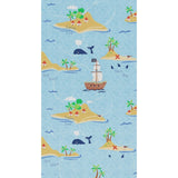 KJ51002 Treasure island map Pirate ship Nautical nursery kids light blue brown wallpaper