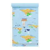 KJ51002 Treasure island map Pirate ship Nautical nursery kids light blue brown wallpaper