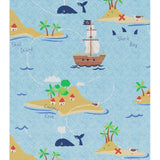 KJ51002 Treasure island map Pirate ship Nautical nursery kids light blue brown wallpaper