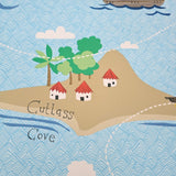 KJ51002 Treasure island map Pirate ship Nautical nursery kids light blue brown wallpaper