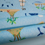 KJ51002 Treasure island map Pirate ship Nautical nursery kids light blue brown wallpaper