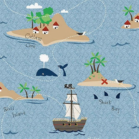 KJ51012 Blue Buried Treasure Pirate Wallpaper