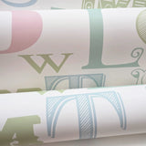 KJ51504 Pastel blue green pink off white letter numbers kids play nursery room Wallpaper
