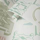 KJ51504 Pastel blue green pink off white letter numbers kids play nursery room Wallpaper