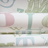 KJ51504 Pastel blue green pink off white letter numbers kids play nursery room Wallpaper