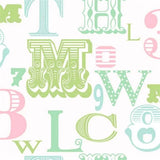 KJ51504 Pastel blue green pink off white letter numbers kids play nursery room Wallpaper