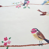 KJ52202 Colorful birds perched on thin kids nursery yellow blue pink on white wallpaper
