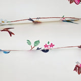 KJ52202 Colorful birds perched on thin kids nursery yellow blue pink on white wallpaper
