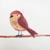 KJ52202 Colorful birds perched on thin kids nursery yellow blue pink on white wallpaper
