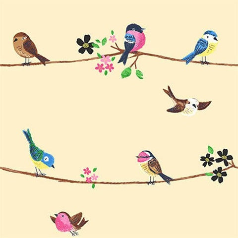 KJ52203 Beige Sweet Tweet Cute Bird's On A Wire Wallpaper