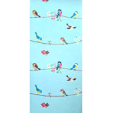 KJ52212 Birds perched on thin kids nursery brown yellow pink green light blue wallpaper