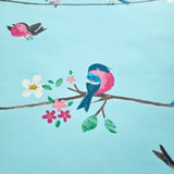 KJ52212 Birds perched on thin kids nursery brown yellow pink green light blue wallpaper