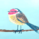 KJ52212 Birds perched on thin kids nursery brown yellow pink green light blue wallpaper