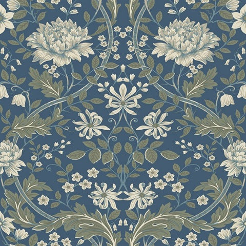 KT20102 Honeysuckle Floral Ogee Prussian Blue Wallpaper